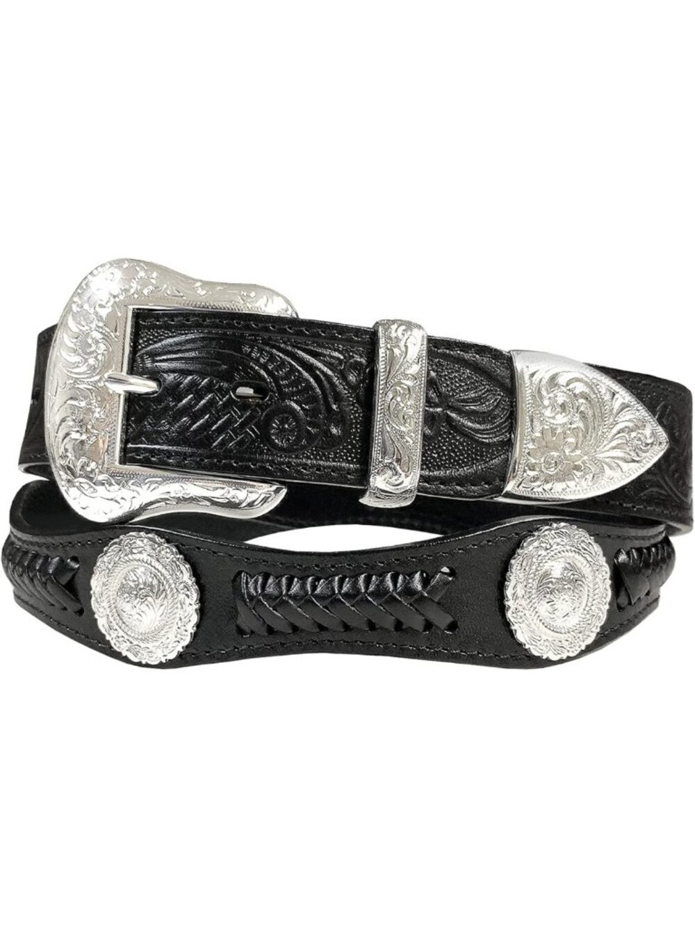 Floral Engraved Conchos Western Belt | Genuine Full Grain Leather | 1.5" Wide